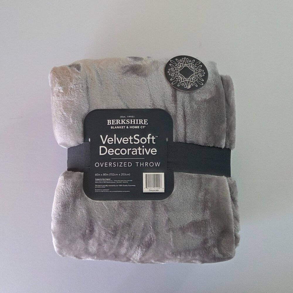 Berkshire Blanket & Home Co. 60"x80" Light Grey Velvet Soft Throw, NWT